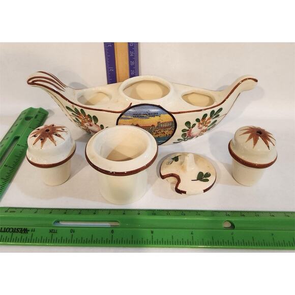 French Vintage Souvenir 5-Piece Porcelain Gondola Shaped Cruet Shaker Set France - Picture 3 of 4